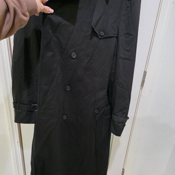 Christian Dior Trench Coat Black 42L Vintage Designer Long Double-Breasted - Picture 10 of 16